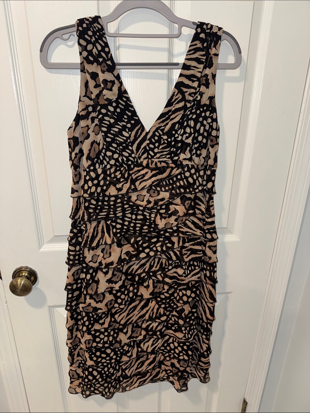 Jones NY Women’s V-Neck Tiered Animal Print Sleeveless Dress Size 10